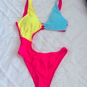 Never worn Shein Neon Cut out 1 piece Sz M